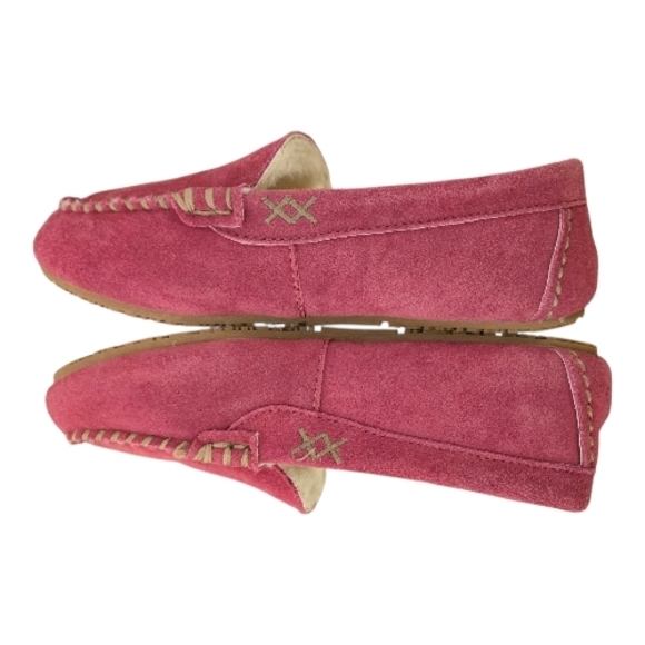 Lands' End Fuchsia Suede Kids Mocassin Slippers Youth 13.5 - Picture 5 of 7